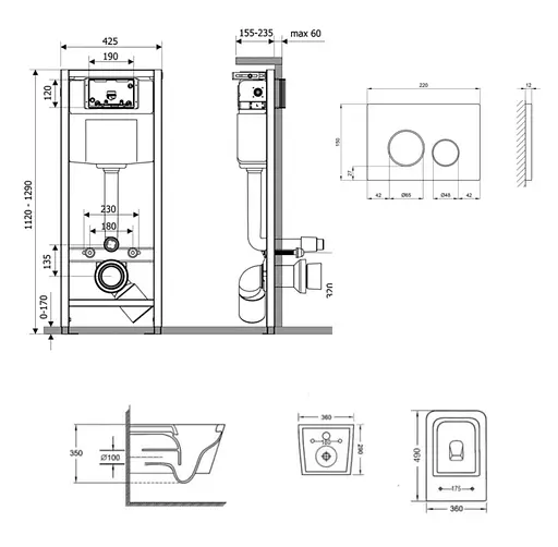 Набір Q-tap Nest 4 в 1 підвісний унітаз Crow Ultra Quiet 490x360x290 + комплект інсталяції QT05335171W45129 - фото 2