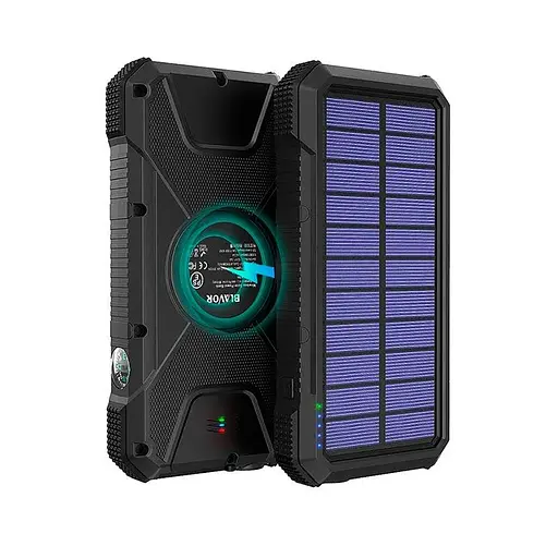 Зовнішній акумулятор power bank Solar PN-W12 20000 mAh із сонячною панеллю зовнішня батарея 18W - фото 1