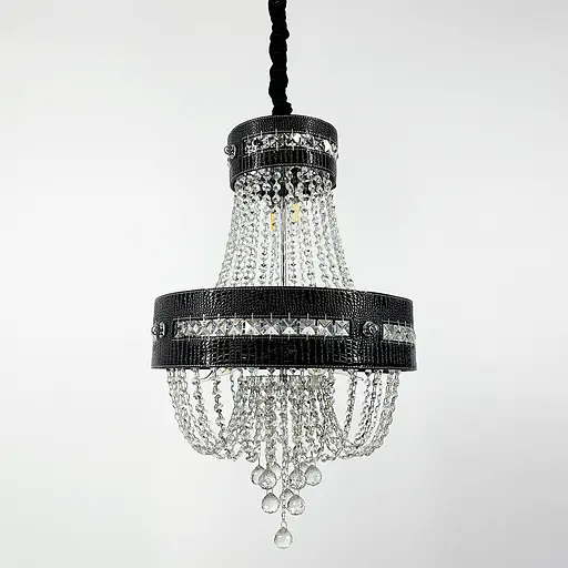 Підвісна кришталева люстра із чорною екошкірою Line.F S 003/6 BK - фото 7