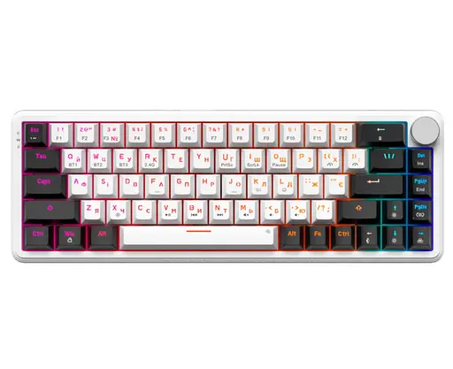 Клавиатура беспроводная игровая механическая GamePro MK-210-W Pro White-Black QLAB Orange Switches Hot-Swap