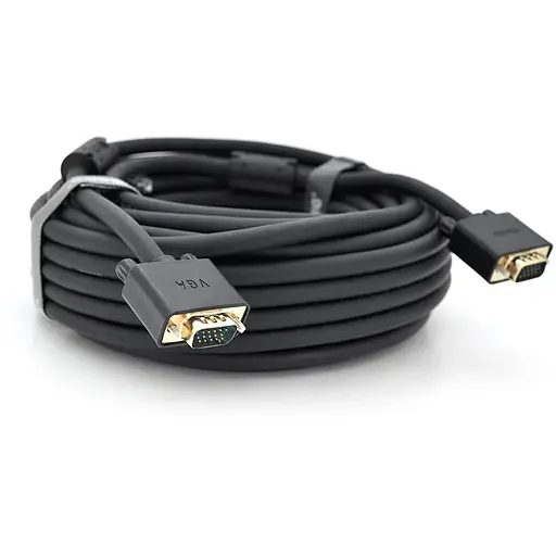 Кабель VEGGIEG VG-15 VGA 3 + 6, 15m, male to male (тато-тато), OD-8.0mm, 2 фериту, круглий Black, коннектор Gold, Box