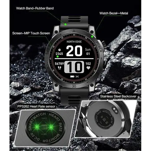 Мужские наручные умные часы North Edge CrossFit GPS с компасом (Black) - фото 7