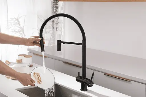 Cмеситель для кухни на две воды гибкий излив черный Nett GFВ-56 Черный матовый - фото 4