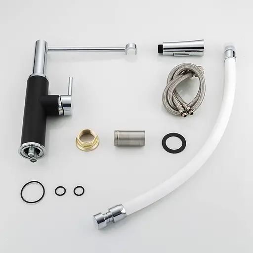 Змішувач для кухні Frap F4452-7 з гнучким виливом 2 режими чорно/білий - фото 6