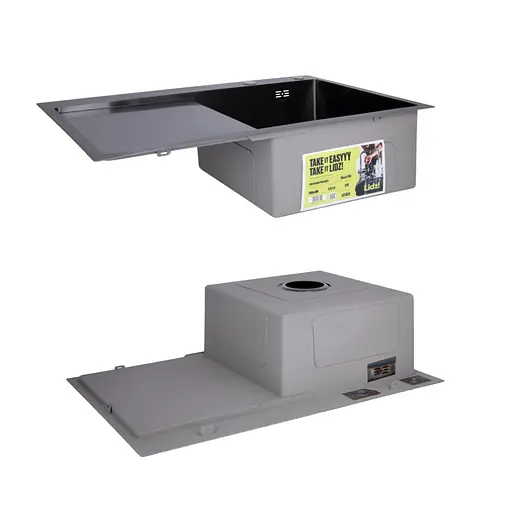 Кухонна мийка Lidz Handmade H7849BL інтегрована крило зліва BlackPVD у комплекті з дозатором та корзиною, Чорний - фото 4