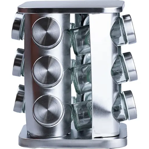 Набір ємностей для спецій TS Kitchen HP15290, 12 баночок по 100 мл на металевій підставці хром - фото 1