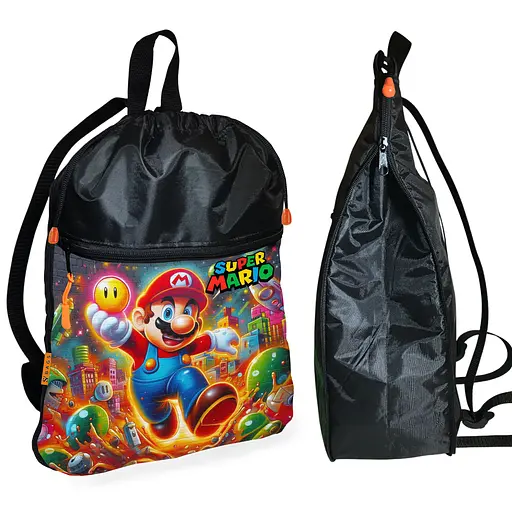 Рюкзак-мішок для взуття, спортивної форми Супер Маріо «Super Mario» дитяча сумка для змінки з розширювачем (01329)
