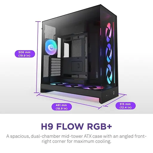 Корпус NZXT H9 Flow RGB+ Tempered Glass без БЖ Black (CM-H92FB-P1) - фото 7
