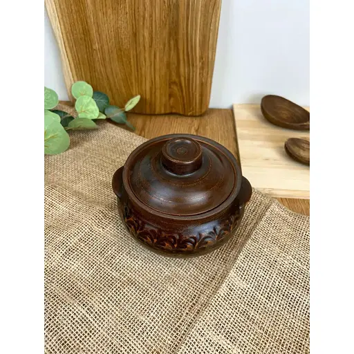 Горщик під печеню керамічний (глиняний) різьблений Декор 600 мл - фото 2