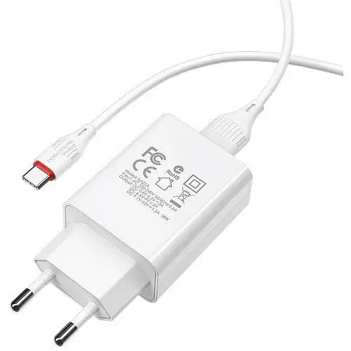 Зарядний пристрій Borofone BA21A Long jorney QC3.0 single USB 3 A with Type-C cable біле - фото 2