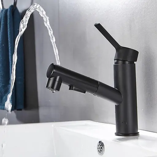 Змішувач для умивальника Zegor 3 в 1 KLF10-A012YB з витяжною лійкою Чорний 30412 - фото 4