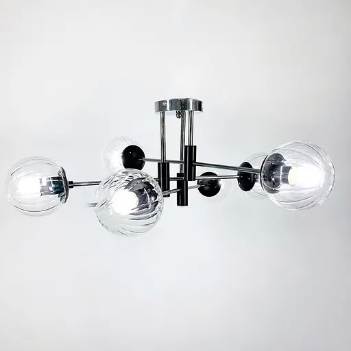 Потолочная люстра в хромированном корпусе на 6 прозрачных плафонов Ø 70 см | Ст. 51797/6 CH+BK+CL | Line F - фото 4