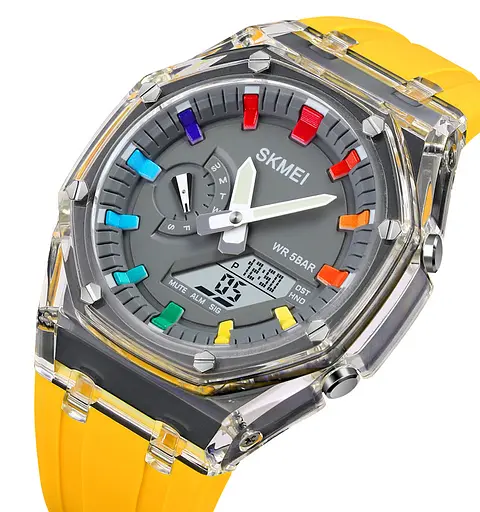 Наручний годинник чоловічий Skmei 2100 Yellow, 2100YL (18432) - фото 2