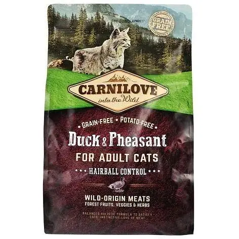 Сухой корм Carnilove Cat Hairball Control для вывода шерсти у кошек утка и фазан 2 кг - фото 3