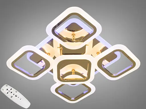 Стельова люстра з пультом, диммером і LED підсвічуванням, 80W, золото - фото 1