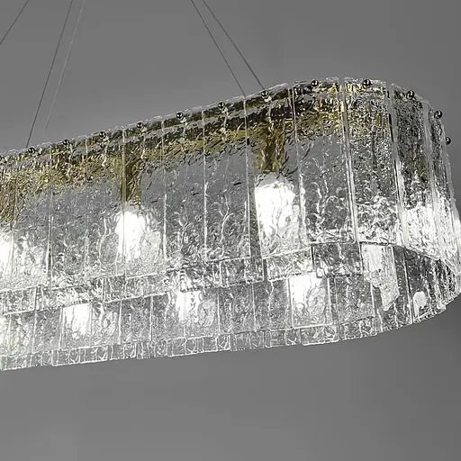 Підвісна видовжена латунна люстра із крижаними пластинами 90х30 см | Line F | Арт. MJ360-L900*300 AB - фото 5