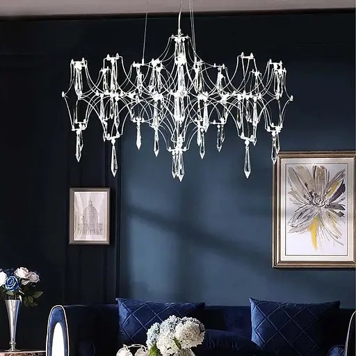 Дизайнерська невагома срібна люстра із кришталем Ø 70 см | Арт. MJ 203-730 CH | Line F - фото 1