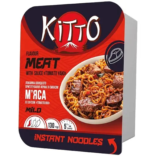 Лапша быстрого приготовления Kitto со вкусом мяса с томатным соусом «томато-какие», не острая 130 г