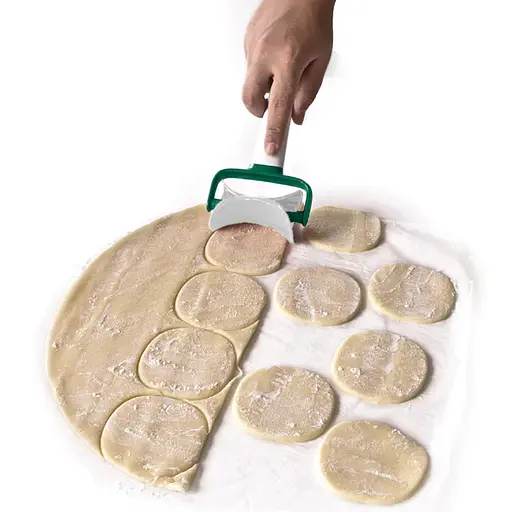 Ролик кулинарный нож для вырезания из теста кругов для вареников, пельменей, печенья, LY Зелёный 84398 - фото 3