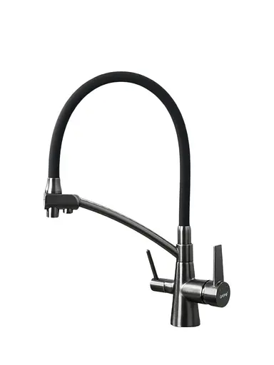 G4398-19 Змішувач для кухні вис. силікон. гусак під фільтр лат. корпус гайка Ø35 чорний/сталь Gappo, Чорний матовий - фото 1