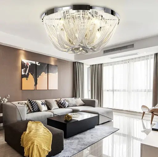 Стельова хромована люстра з переплетеними ланцюжками Line.F Діаметр 40см - фото 3