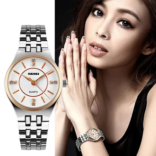 Женские классические часы Skmei 1133 (Серебристые со вставками из розового золота) - фото 5