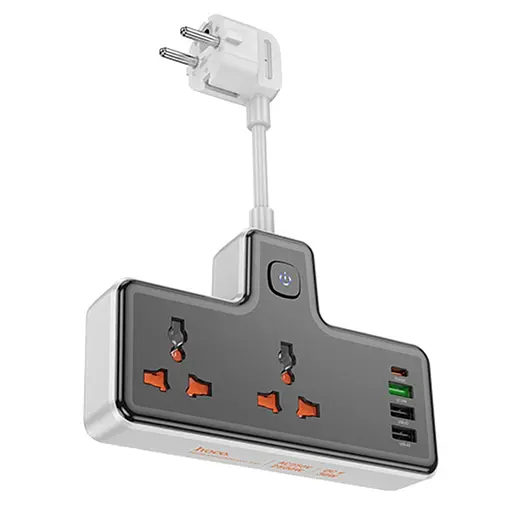 Сетевое зарядное устройство удлинитель Hoco AC12A 3 USB/ Type-C PD 30W 2 розетки 1m черный - фото 3