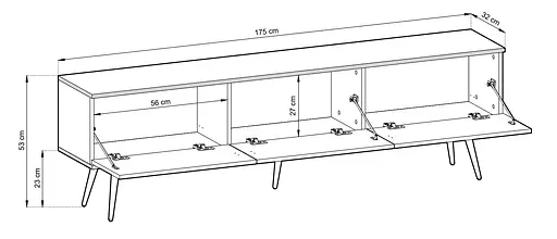 Тумба під телевізор Perfect Home Оро / Oro 3-дверна з золотими ніжками RTV175 Чорний (PFH-091321) - фото 2