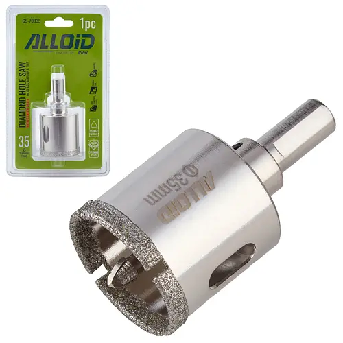 Свердло корончате Alloid Building Tools алмазне по склу та кераміці 35 мм з центрувальним свердлом (GS-70035) - фото 2
