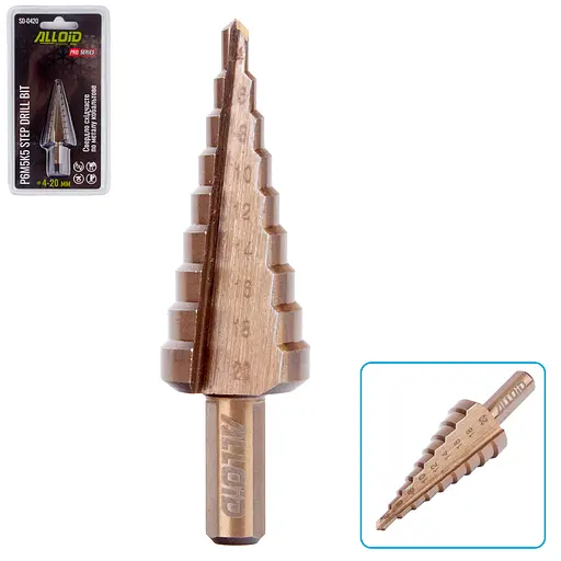 Свердло ступеневе Alloid Building Tools по металу кобальтове Р6М5К5 4-20 мм (SD-0420) - фото 2