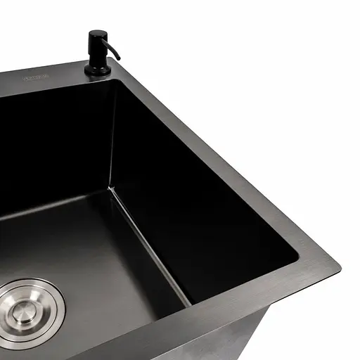 Кухонная мойка PVD черная 78x50 R Platinum Handmade (круглый сифон 3.0/0.8), Черный - фото 5