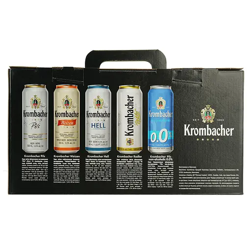 Набiр: пиво Krombacher Pils 0.5 л + Krombacher Weizen 0.5 л + Krombacher Hell 0.5 л + Krombacher Pils б/а 0.5 л + келих 0.4 л - фото 6