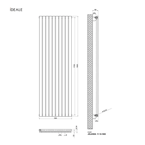 Радіатор дизайнерський Ideale Jolanda 11 10/1800 антрацит, Антрацит - фото 3