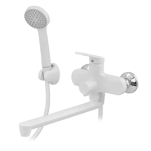 Змішувач для ванни Plamix Lucas-006 Euro SET (зі шлангом лійкою та кронштейном) white PM0709 Білий - фото 1