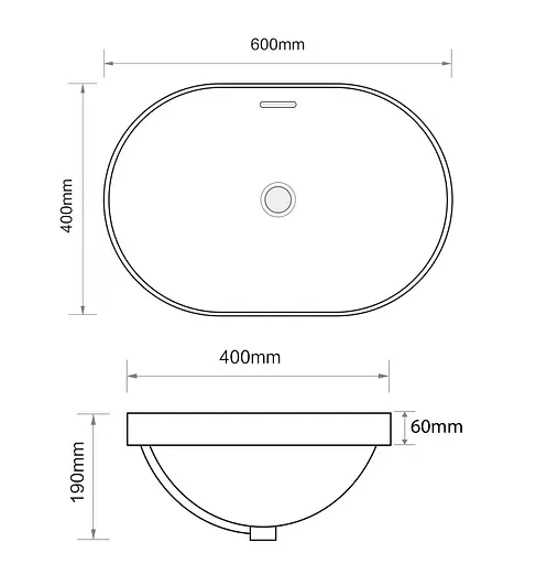 Умивальник врізний на стільницю Mixxus Premium Ellipse-1601 600x400x190 мм з переливом MP6569, Білий - фото 7