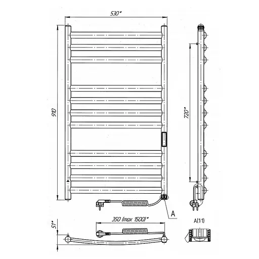 Электрический полотенцесушитель Laris Классик Премиум П11 500x900 Э правый S 73207661, Хром, Правое, Электронный - фото 6