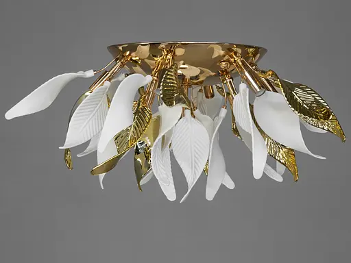 Красивая люстра с керамическими элементами под потолок, 10 ламп, золото. - фото 3