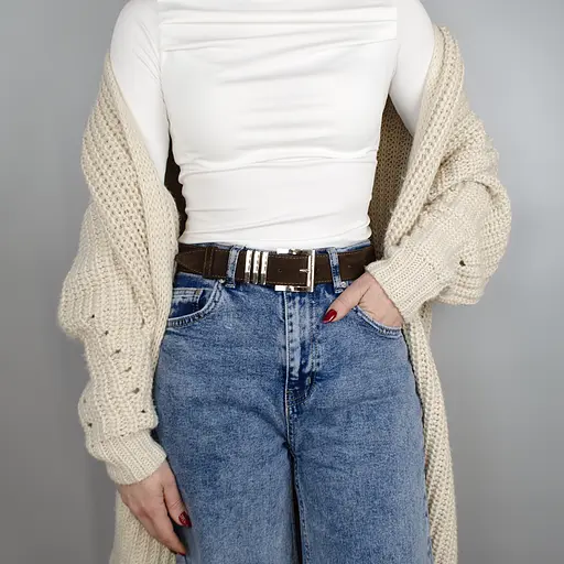 Ремінь жіночий замшевий JK-4066 коричневий зі сріблястою пряжкою (120 см) - фото 6