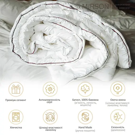 Одеяло шерстяное MirSon Deluxe Italy Hand Made №165 демисезонное 172x205 см белое - фото 4