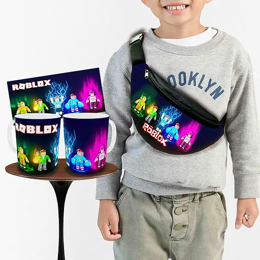 Набір: дитяча сумка-бананка+кружка Роблокс «Roblox» 32х15см, бананка для хлопчика через плече на подарунок (00962)
