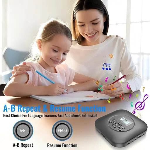 Портативний CD-плеєр Bluetooth з динаміками, перезаряджається CD-плеєр 1800 мАг Портативний із захистом від ударів/захистом - фото 2