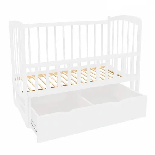 Деревянная кроватка Комета с маятником, ящиком и откидным бортом дымчато-белый