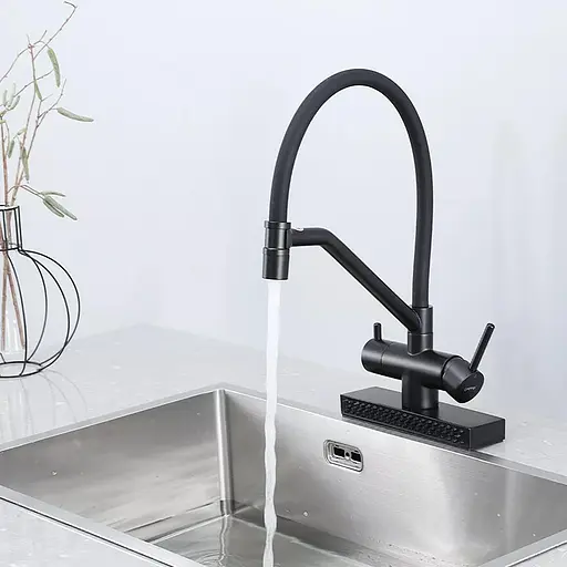 Змішувач для кухні з водоспадом гнучкий вилив чорний матовий Gappo G4098-6 Чорний матовий - фото 2