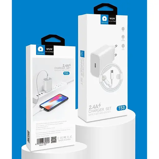 Зарядный адаптер блок на 2 выхода WUW-C193 PD20W+PD20W Charger USB C + USB C white - фото 3