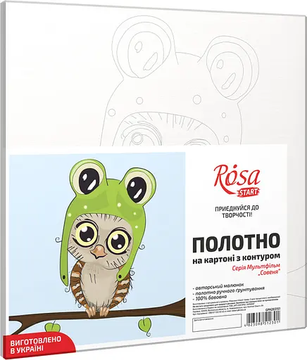 Полотно на картоне с контуром Rosa Start Совенка 20х20 хлопок акрил - фото 2