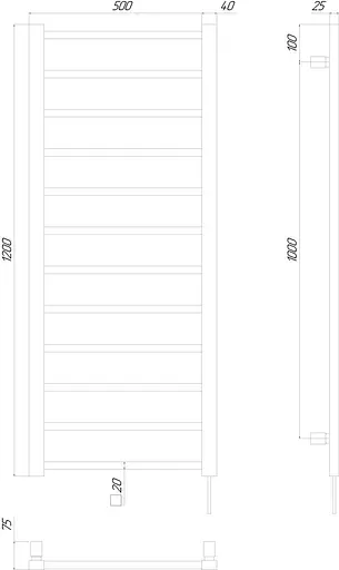 Електрична рушникосушарка Kosser Лофт 1200x500 EL тайм. білий ДЛФ04ELW, Білий матовий, Ліве - фото 5