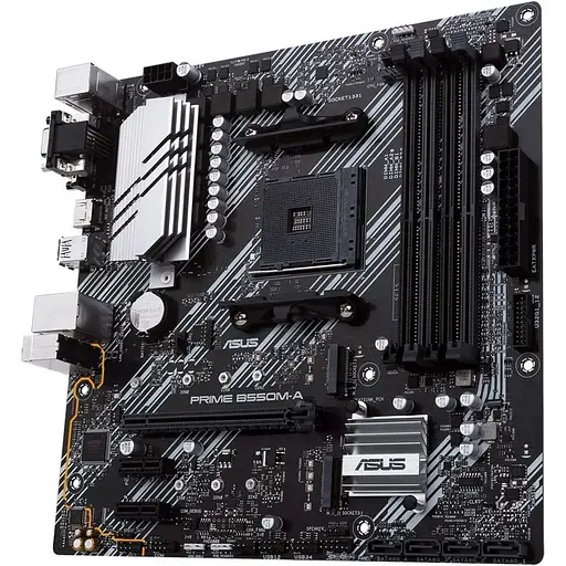 Материнская плата Asus Prime AM4 (B550) B550M-A, B550, 4xDDR4, Int.Video (CPU), 4xSATA3, 2xM.2, 1xPCI-E 16x 4.0, 2xPCI-E 1x 3.0, ALC887 8xUSB3.2/4xUSB2.0, VGA/DVI-D/HDMI, MicroATX - фото 4
