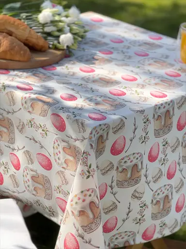 Водоотталкивающая Скатерть пасхальная Кулич 120х100 см (+ 2 салфетки 30х40) Розовый - фото 3