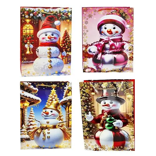 Пакет новорічний паперовий S Snowman, 18x23x8 см, 6 шт. в упаковці, R33006-S