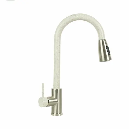 Смеситель для кухни с выдвижным изливом Platinum KT 8203 (8614) белый в точку комби Белый - фото 1